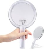 20X Magnifying Hand Mirror Two Sided Use for Makeup Application  Tweezing  and Blackhead/Blemish Removal (15 cm Silver)