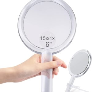 20X Magnifying Hand Mirror Two Sided Use for Makeup Application  Tweezing  and Blackhead/Blemish Removal (15 cm Silver)