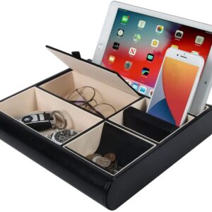 Valet Tray Leather Multi Catch Storage Box for Jewellery Accessories  Keys  Phone  Wallet  Coin  Jewellery (Black)