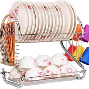 Metal Dish Drying Rack Kitchen-2-Tier with Drain Board