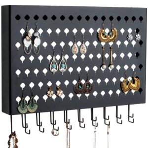 Wall Mount Earring Jewelry Hanger Organizer Holder with 109 Holes and 19 Hooks (Black)