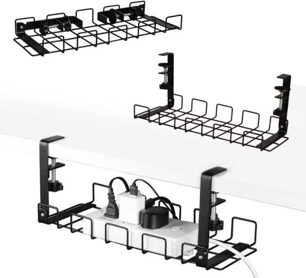 2 pack Under Desk Cable Management Tray  Black