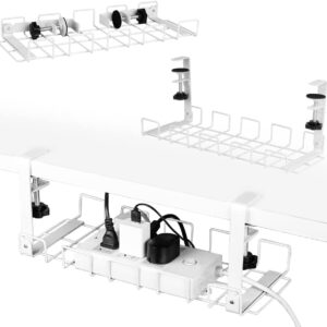 2 pack Under Desk Cable Management Tray  White