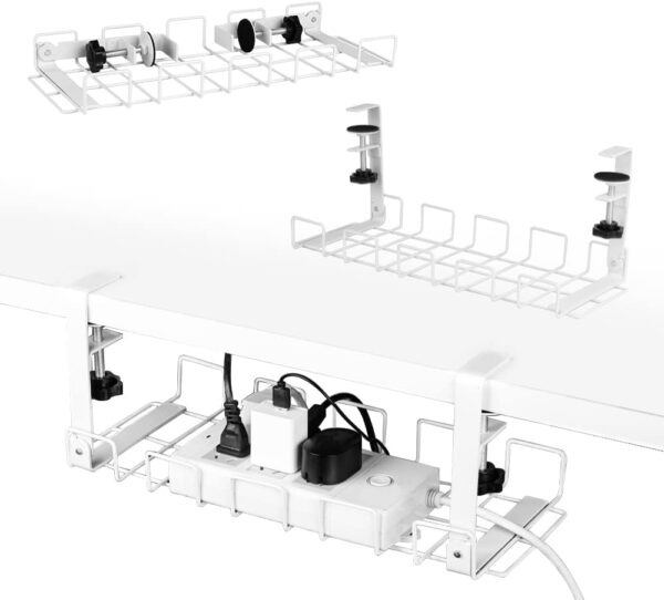 2 pack Under Desk Cable Management Tray  White