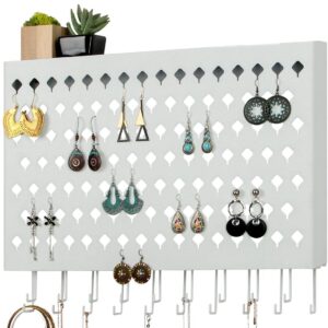 Wall Mount Earring Jewelry Hanger Organizer Holder with 109 Holes and 19 Hooks (White)