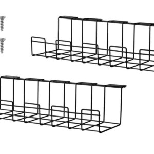 2 Pack Under Desk Cable Management Tray  Black