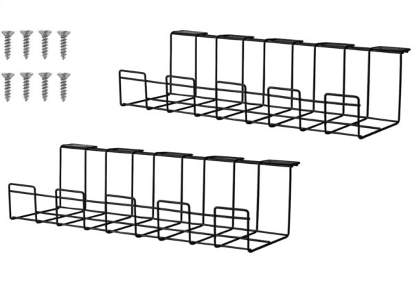 2 Pack Under Desk Cable Management Tray  Black