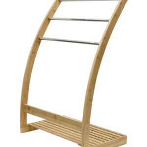 Bamboo Towel Bar Metal Holder Rack 3-Tier Freestanding and Bottom shelf for Bathroom