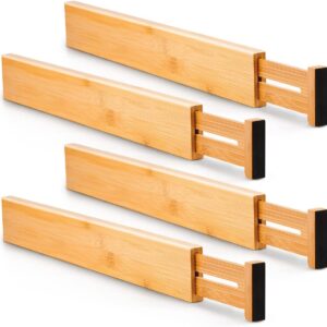 4 Pack Bamboo Adjustable Kitchen Drawer Dividers (Large  44-55 cm)