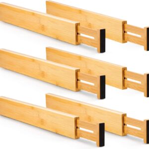 6 Pack Bamboo Adjustable Kitchen Drawer Dividers (Large  44-55 cm)