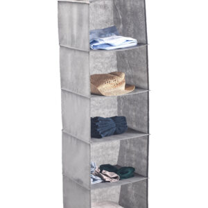 5 Tier Shelf Hanging Closet Organizer and Storage for Clothes (Grey)