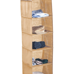 5 Tier Shelf Hanging Closet Organizer and Storage for Clothes (Beige)