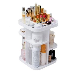 360 Rotating Large Capacity Makeup Organizer for Bedroom and Bathroom (White)