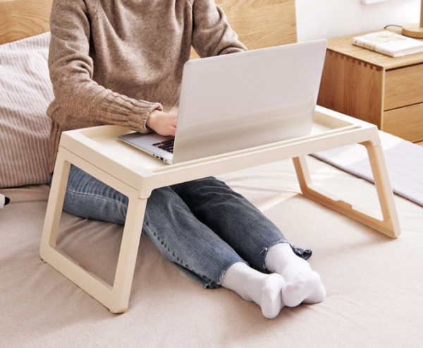 Multifunction Laptop Bed Desk with foldable legs for Home Office (White)