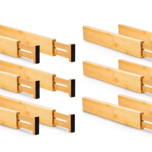 12 Pack Bamboo Adjustable Kitchen Drawer Dividers (Large  44-55 cm)