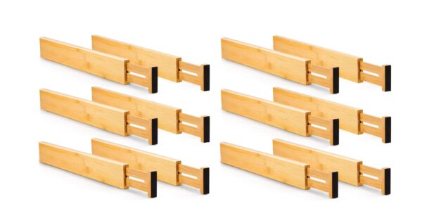 12 Pack Bamboo Adjustable Kitchen Drawer Dividers (Large  44-55 cm)