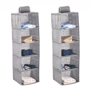 2 Pack 5-Tier Shelf Hanging Closet Organizer and Storage for Clothes (Grey)