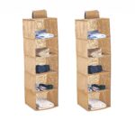 2 Pack 5-Tier Shelf Hanging Closet Organizer and Storage for Clothes (Beige)