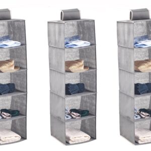 3 Pack 5-Tier Shelf Hanging Closet Organizer and Storage for Clothes (Grey)