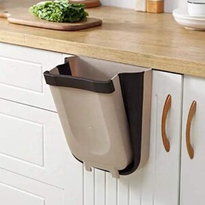 Hanging Trash Can Collapsible Small Garbage Waste Bin for Kitchen Cabinet Door (Beige)