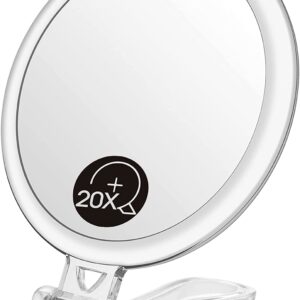 Double-Sided 1X/20X Magnifying Foldable Makeup Mirror for Handheld  Table and Travel Usage