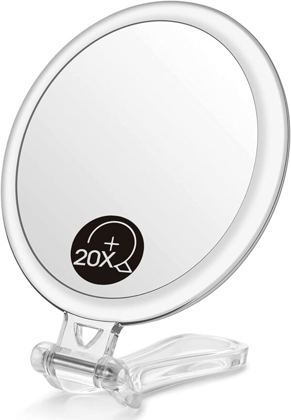 Double-Sided 1X/20X Magnifying Foldable Makeup Mirror for Handheld  Table and Travel Usage