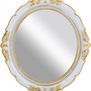 Oval Antique Vintage Hanging Wall Mirror for Bedroom and Livingroom (White  38 x 33 cm)