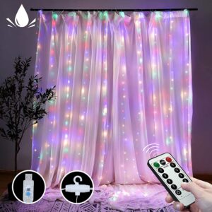 300 LEDs Window Curtain Fairy Lights 8 Modes and Remote Control for Bedroom (Multicolor  300 x 300cm)