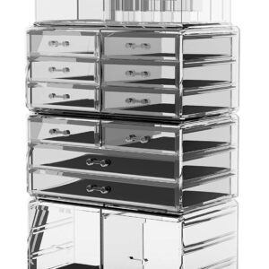 Makeup Cosmetic Organizer Storage with 12 Drawers Display Boxes (Clear)