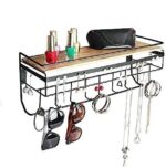 Wall Mount Hanging Jewelry Organizer with 9 Hooks (Black Metal)