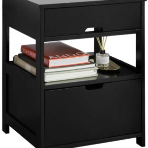 Black Bedside Table with 2 Drawers