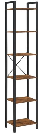 Small 6-Tier Industrial Bookshelf  Rustic Brown  Black