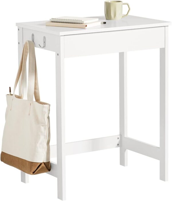 Small White Desk with Drawer Hooks