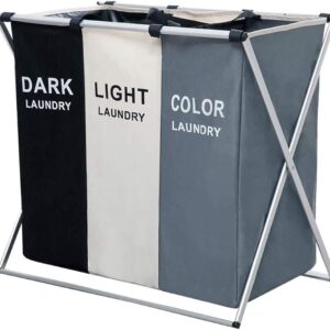 3 in 1 Large 135L Laundry Clothes Hamper Basket with Waterproof bags and Aluminum Frame (Multi)