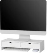 White Monitor Stand Desk Organizer with 2 Drawers