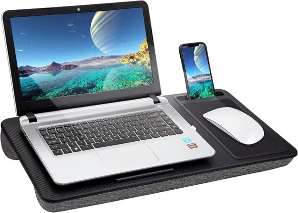 Portable Laptop Desk with Device Ledge  Mouse Pad and Phone Holder for Home Office (Black  40cm)