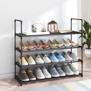 4-Tier Stainless Steel Shoe Rack Storage Organizer to Hold up to 20 Pairs of Shoes (80cm  Black)