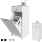 White Bathroom Cabinet with Laundry Basket and Drawer