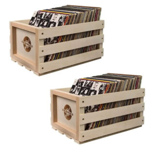 Twin Pack  Vinyl LP Record Storage Crate Natural Wood