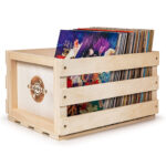 Vinyl LP Record Storage Crate Natural Wood Holds up to 75