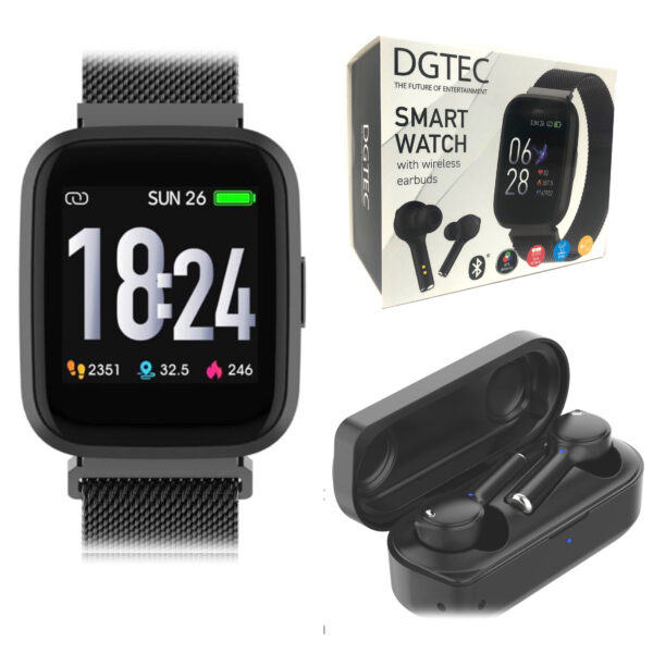 1.4" IPS Smart Fitness Watch with Wireless Earbuds Bundle Black