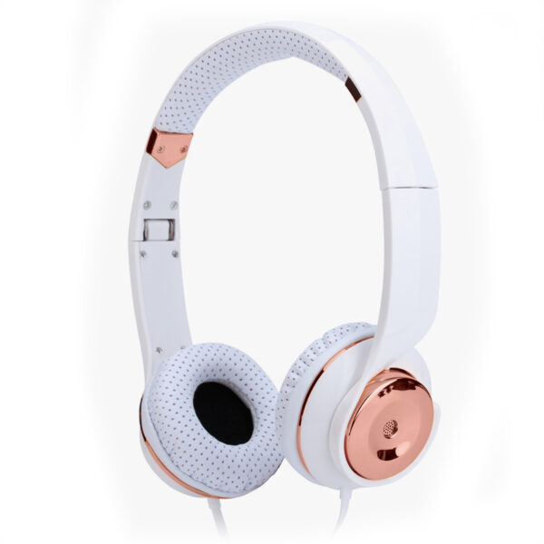 White Rose Gold  Motif On Ear Foldable Headphones