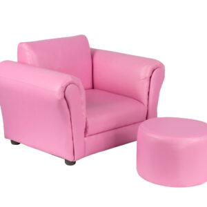 Kids Pink Couch Sofa Chair w/ Footstool in PU Leather