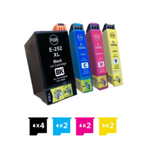 Compatible Premium 10 Pack 252XL Ink Cartridges [C13T253192-C13T253492] [4BK 2C 2M 2Y] - for use in  Printers