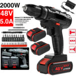 48V BRUSHLESS HEAVY DUTY CORDLESS DRILL IMPACT DRIVER KIT HAMMER +2 BATTERY Box