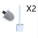 2PCS Bathroom Silicone Bristles Toilet Brush with Holder Creative Cleaning Brush