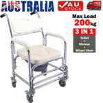 Mobile Shower Toilet Commode Chair Bathroom Aluminum Bedside Footrest Wheelchair