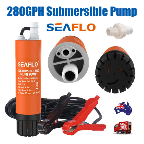 Submersible Pump 12V 280G/H Boat  Inline Water Pump SEAFLO SFSP1-G280-02