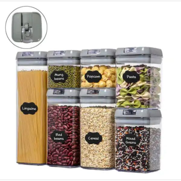 Plastic Food Storage Container Set Easy Lock Lids Kitchen Storage Pantry Organization Grey