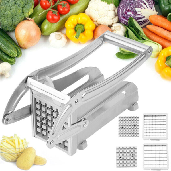 Stainless Potato Chipper French Fries Slicer Chip Cutter Maker Chopper 2 Blades